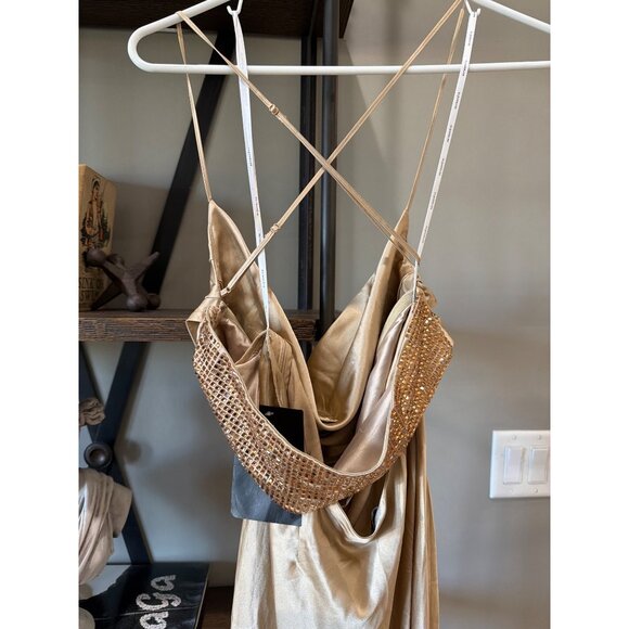 retrofete Emery Silk Crystal Embellished Gown Dress Nude Womens Size Small - Picture 10 of 16